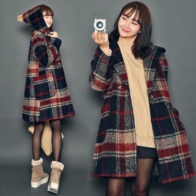 HOTPING(ホッピン)の☆ HOTPING  ファーポイント付きチェックコート レディースのジャケット/アウター(ロングコート)の商品写真
