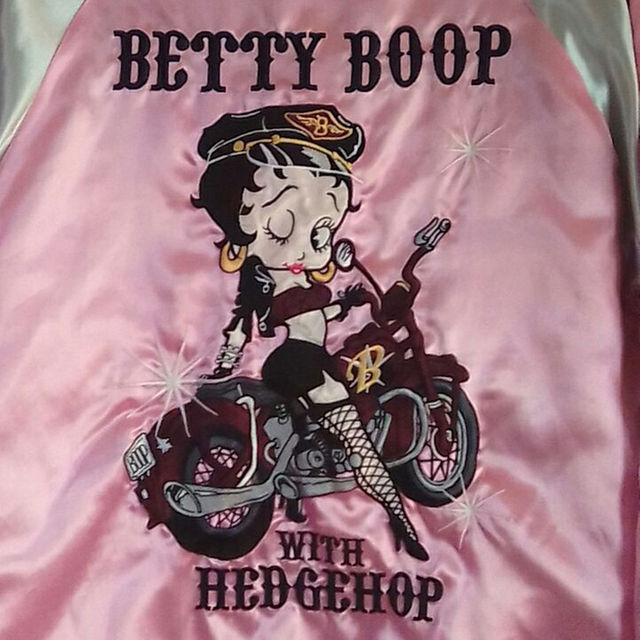 スカジャン*中綿*Betty Boop*ピンク×グレー*S160 レディースのジャケット/アウター(スカジャン)の商品写真