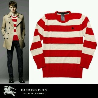 バーバリー(BURBERRY)の新品タグバーバリーブラックレーベル羊毛混合 ボーダー加工 ニット セーター 希少(ニット/セーター)