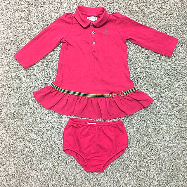 Ralph Lauren(ラルフローレン)のラルフローレン♡ベルトが可愛いワンピース80♡12M長袖♡パンツ付き キッズ/ベビー/マタニティのベビー服(~85cm)(ワンピース)の商品写真