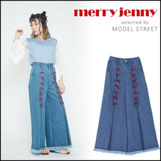 メリージェニー(merry jenny)のmerryjenny リボンワイドパンツ(デニム/ジーンズ)