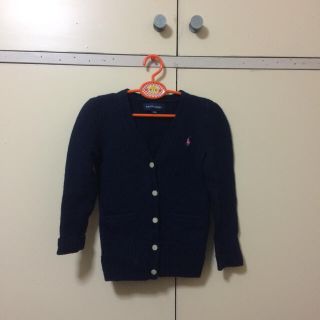 ポロラルフローレン(POLO RALPH LAUREN)の574女の子110本物ラルフローレンの紺×ピンクポニーのカーディガン　制服にも！(カーディガン)