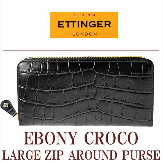 ETTINGER - エッティンガー ETTINGER  クロコ型押しレザー 長財布 メンズ ラウンド