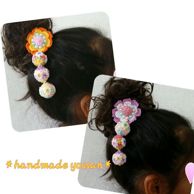 受注生産☆かんざし風3連お花のヘアゴムヘアクリップ★浴衣や着物にも似合う♡