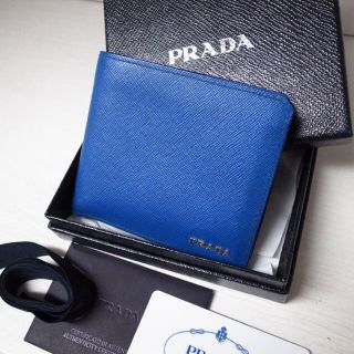 プラダ(PRADA)のらら様専用♡プラダ 折りたたみ財布 サフィアーノレザー 青 バッグ 財布 小物(財布)