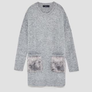 ザラ(ZARA)のZARA ファーポケットニットワンピ(ひざ丈ワンピース)