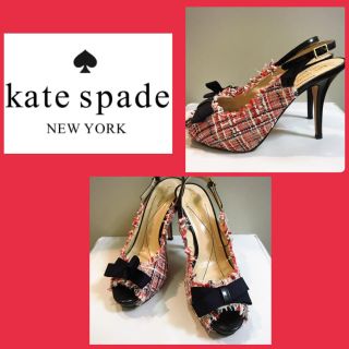 ケイトスペードニューヨーク(kate spade new york)のケイトスペード♡ツイードチェック リボン パンプス♡(ハイヒール/パンプス)