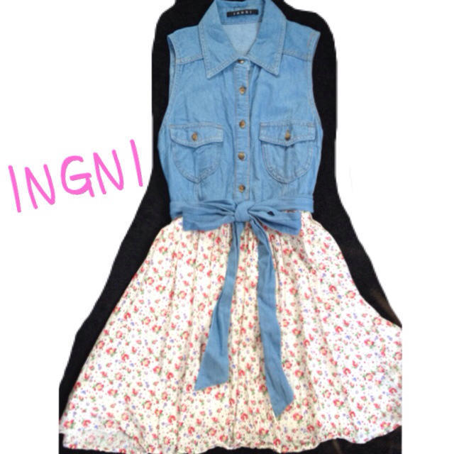 INGNI(イング)のINGNI*デニムドッキング花柄ワンピ レディースのワンピース(ひざ丈ワンピース)の商品写真