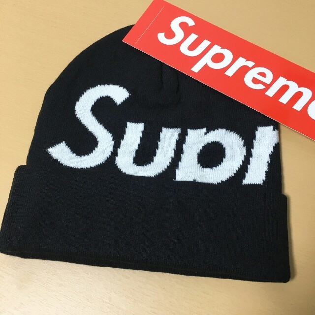 Supreme(シュプリーム)の新品 シュプリーム ニット帽 supreme biglogo beanie 黒 メンズの帽子(ニット帽/ビーニー)の商品写真