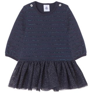 プチバトー(PETIT BATEAU)の36m  新品 プチバトー ラメマリニエールチュールワンピース(ワンピース)