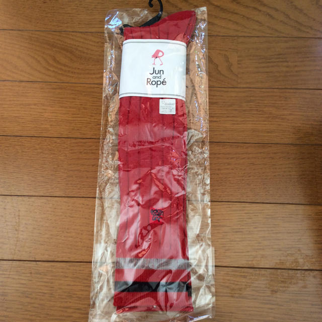 ROPE’(ロペ)の＊新品＊JUN&ROPE＊ライン入りリブハイソックス／レッド スポーツ/アウトドアのゴルフ(その他)の商品写真