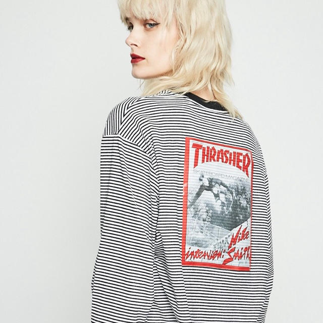 jouetie(ジュエティ)のjouetie × THRASHER ボーダー L/S TEE ブラック 新品 レディースのトップス(Tシャツ(長袖/七分))の商品写真