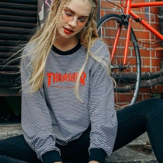 ジュエティ(jouetie)のjouetie × THRASHER ボーダー L/S TEE ブラック 新品(Tシャツ(長袖/七分))