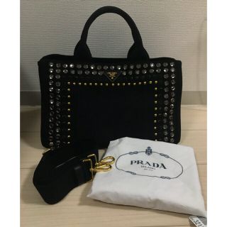 プラダ(PRADA)のカナパ   ショルダー付き ビジュー ブラック(ハンドバッグ)