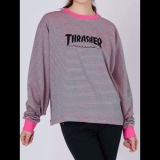 ジュエティ(jouetie)のjouetie × THRASHER ボーダー L/S TEE ピンク 新品(Tシャツ(長袖/七分))