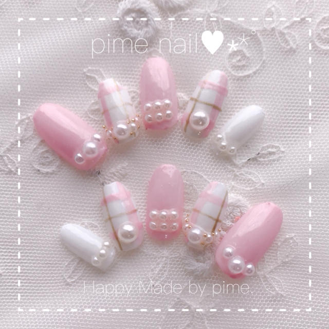 パステルピンクチェックネイルmoの通販 By Pime Nail ﾟ ラクマ