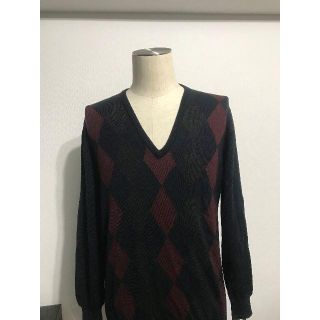 プラダ(PRADA)の●7.8万PRADAプラダＶネックウールニットセーターアーガイル●美品(ニット/セーター)