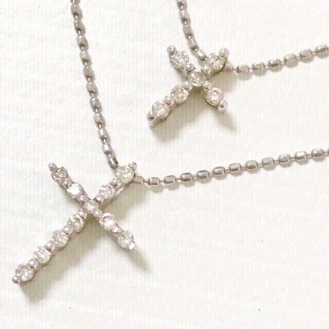 刻印あり k18wg ダイヤダブルクロス ネックレス