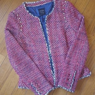 ザラ(ZARA)のZARA♡スタッズ付ツイードジャケット(ノーカラージャケット)