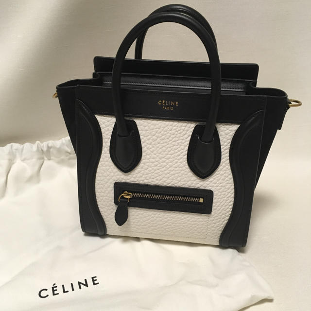 セリーヌ CELINE ラゲージ ナノ 白 黒 バイカラー ブラック ホワイト