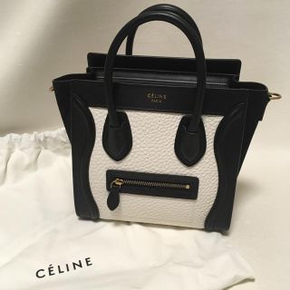 celine - セリーヌ CELINE ラゲージ ナノ 白 黒 バイカラー ブラック ...