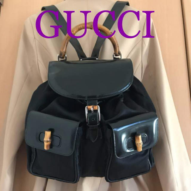 Gucci(グッチ)のGUCCI  バンブー リュック ナイロン×エナメル  レディースのバッグ(リュック/バックパック)の商品写真