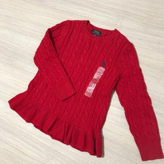 ラルフローレン(Ralph Lauren)の★新品★ラルフローレン★ニット★ぺプラムニット★カーディガン 同型★7T/8T赤(ニット)