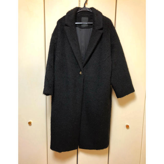 JEANASIS(ジーナシス)の美品 シャギー オーバーコート ブラック レディースのジャケット/アウター(ロングコート)の商品写真