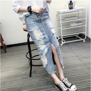 ザラ(ZARA)の★大人気★ダメージ デニム スカート M　#1223(ひざ丈スカート)