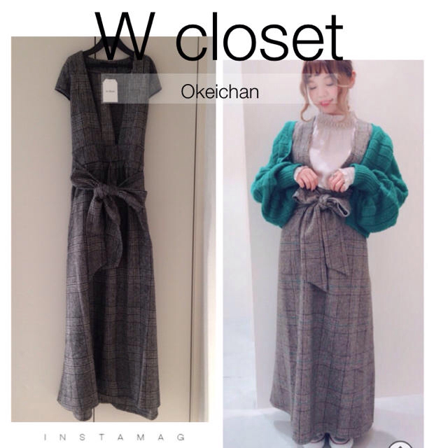 w closet(ダブルクローゼット)の今季AW新作☆グレンチェック柄ウエストリボンワンピース グレー レディースのワンピース(ロングワンピース/マキシワンピース)の商品写真