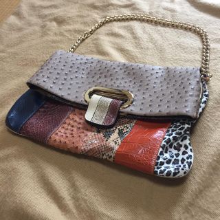 ザラ(ZARA)の《美品》オーストリッチ×パイソン×クロコ型押しチェーンバッグ クラッチバッグ(ショルダーバッグ)