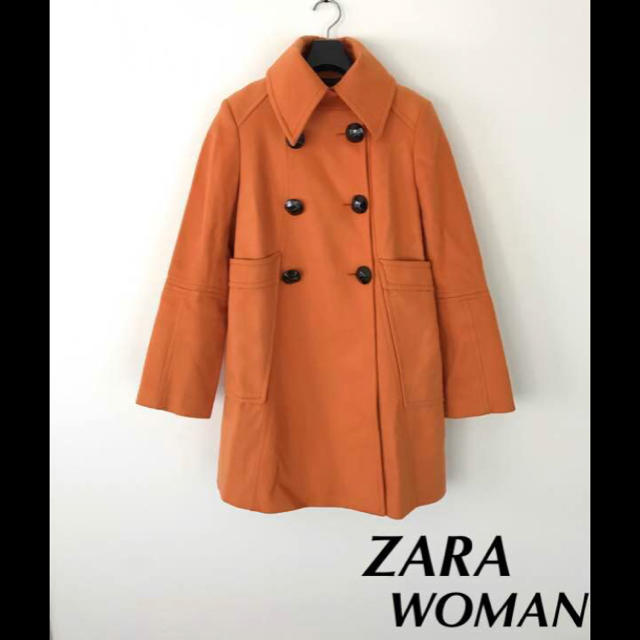 ZARA(ザラ)のウール100%♦︎ZARA WOMAN ピーコート オレンジ レディース レディースのジャケット/アウター(ピーコート)の商品写真