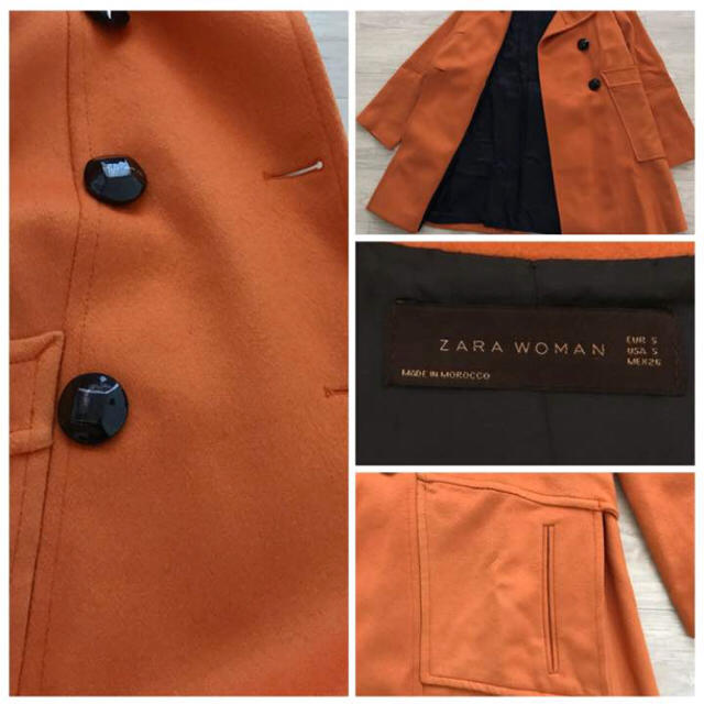 ZARA(ザラ)のウール100%♦︎ZARA WOMAN ピーコート オレンジ レディース レディースのジャケット/アウター(ピーコート)の商品写真