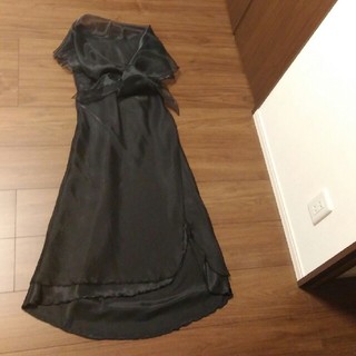 パーティードレス(黒)ショール&首リボンセット(ミディアムドレス)