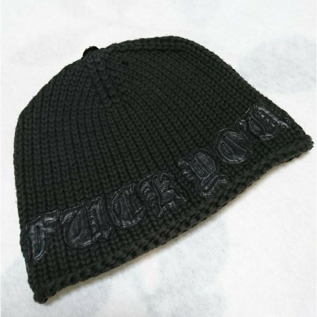 クロムハーツ ニット帽 レザーパッチ 帽子 ブラック CHROME HEARTS クロムハーツ ニット帽 レザーパッチ 帽子 ブラック CHROME HEARTS
