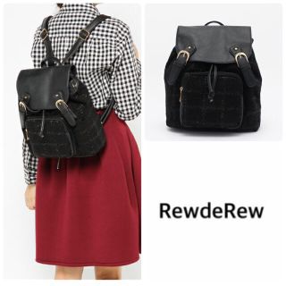 ルーデルー(Rew de Rew)の【美品】リーフレット掲載 RewdeRew ツイードリュック定価6900円 黒(リュック/バックパック)