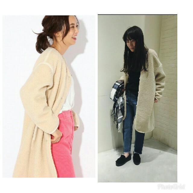 ニコアンド nikoand 人気ノーカラーボアコート-