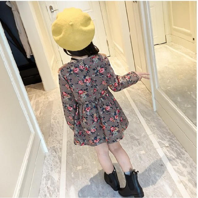 お値下げ 新品 ガーリーベスト付きワンピース(ブラウン) キッズ/ベビー/マタニティのキッズ服女の子用(90cm~)(ワンピース)の商品写真