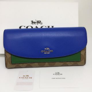 コーチ(COACH)のCOACH コーチ スリムウォレット 長財布 グリーン ブルー カラーブロック(財布)