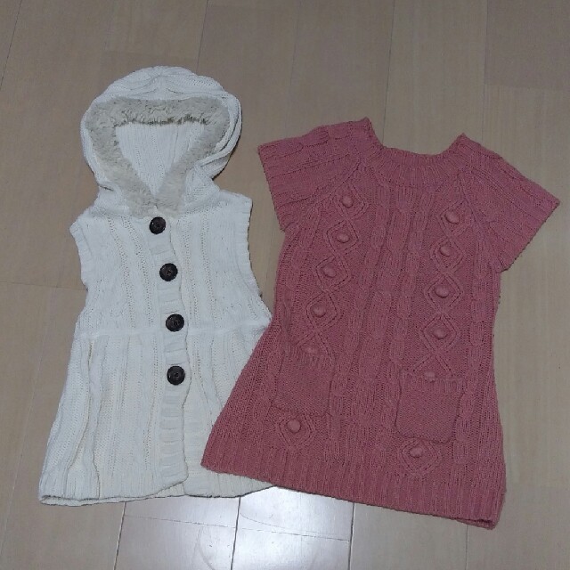 GAP Kids(ギャップキッズ)のGAPkids・GU　ベスト・ワンピースセット キッズ/ベビー/マタニティのキッズ服女の子用(90cm~)(ニット)の商品写真