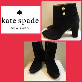 ケイトスペードニューヨーク(kate spade new york)のケイトスペード♡ブラックスエード ゴールドボタン ブーティ♡(ブーツ)