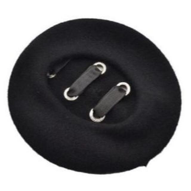 黒　ブラック 可愛い レースアップ ベレー帽　1827 レディースの帽子(ニット帽/ビーニー)の商品写真