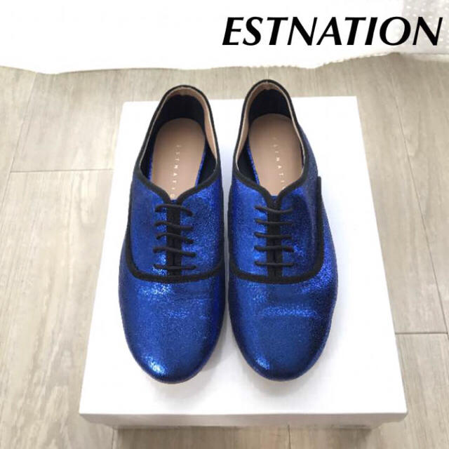 美品♦︎ESTNATION ローカットスニーカー ブルー レザーソール ヒモ靴