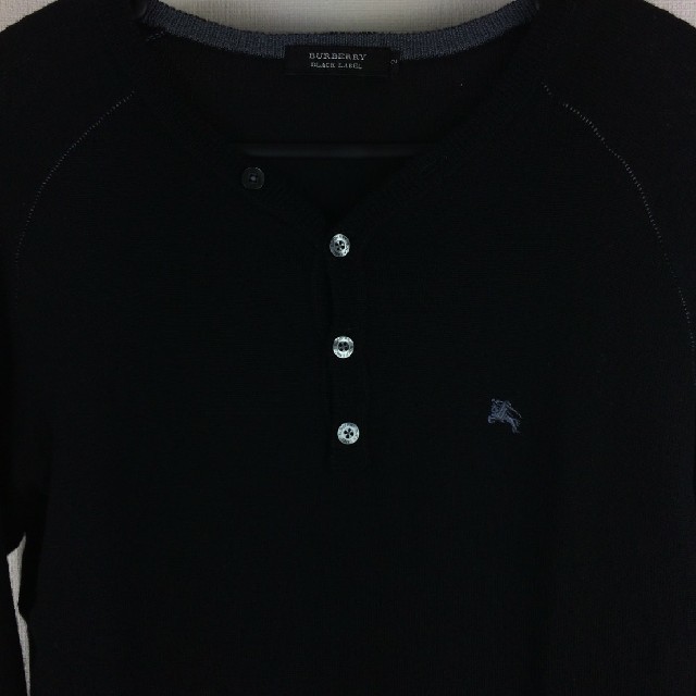 BURBERRY BLACK LABEL(バーバリーブラックレーベル)の美品 BURBERRY BLACK LABEL 長袖ニット ヘンリーネック 2 メンズのトップス(ニット/セーター)の商品写真