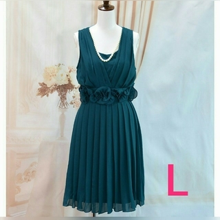 1972様専用❤️Lサイズ 3サイズあり♪ブルーグリーン プリーツドレス(ミディアムドレス)