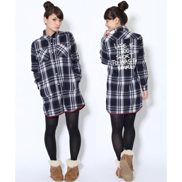 レディースX-girl BINDING PLAID SHIRT DRESS