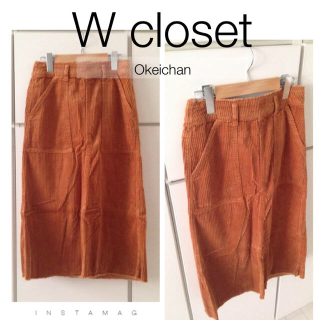 w closet(ダブルクローゼット)の1度使用しました☆コーデュロイ膝丈スカート ベージュ レディースのスカート(ひざ丈スカート)の商品写真