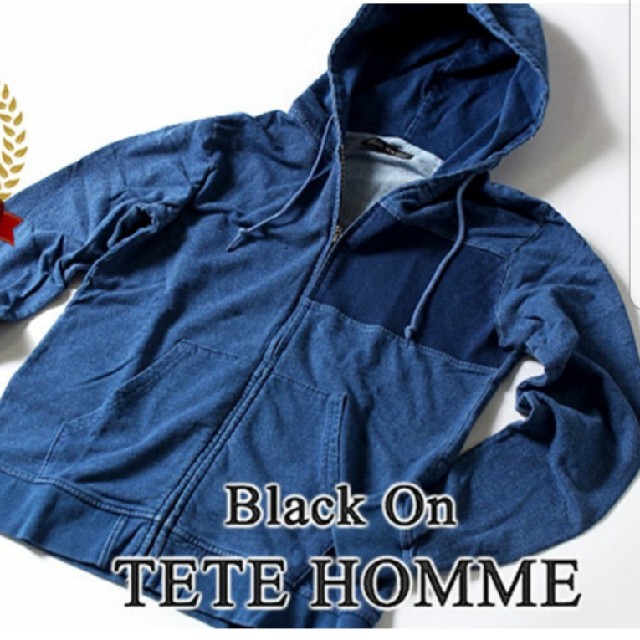 TETE HOMME(テットオム)のBlack onテットオムMサイズ　インディゴ カットデニム ジップアップパーカ メンズのトップス(パーカー)の商品写真