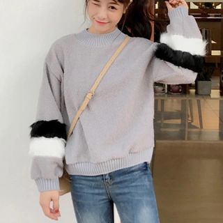 ザラ(ZARA)の◆グレー◆ 袖ファー ボア トレーナー スウェット トップス(トレーナー/スウェット)