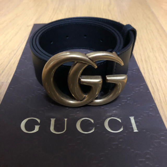 極美品 GUCCI グッチ ダブルGバックル レザーベルト 黒-